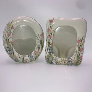 Vintage‎ Takahashi White and Floral Ceramic Set of Small 5" Frames